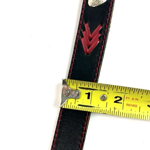 Vintage Dakota Leather Western Belt Nickel Studs Woven Black and Red  Women’s S - Picture 5 of 13